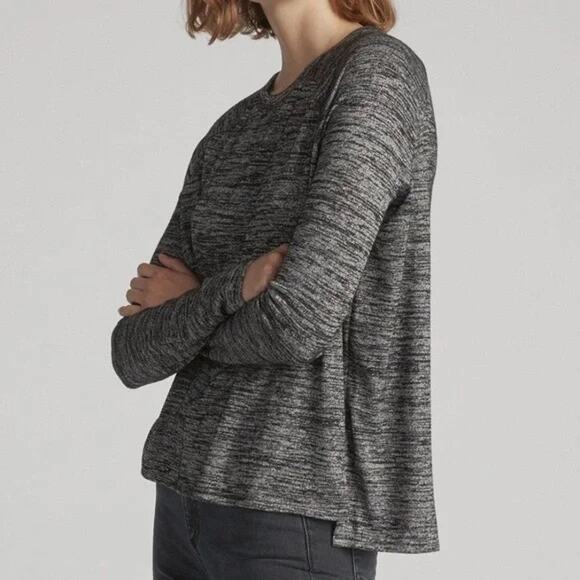 Rag & Bone Jean Camden Marled Black Thin Soft Knit Long Sleeve Relaxed Tee - Picture 1 of 14